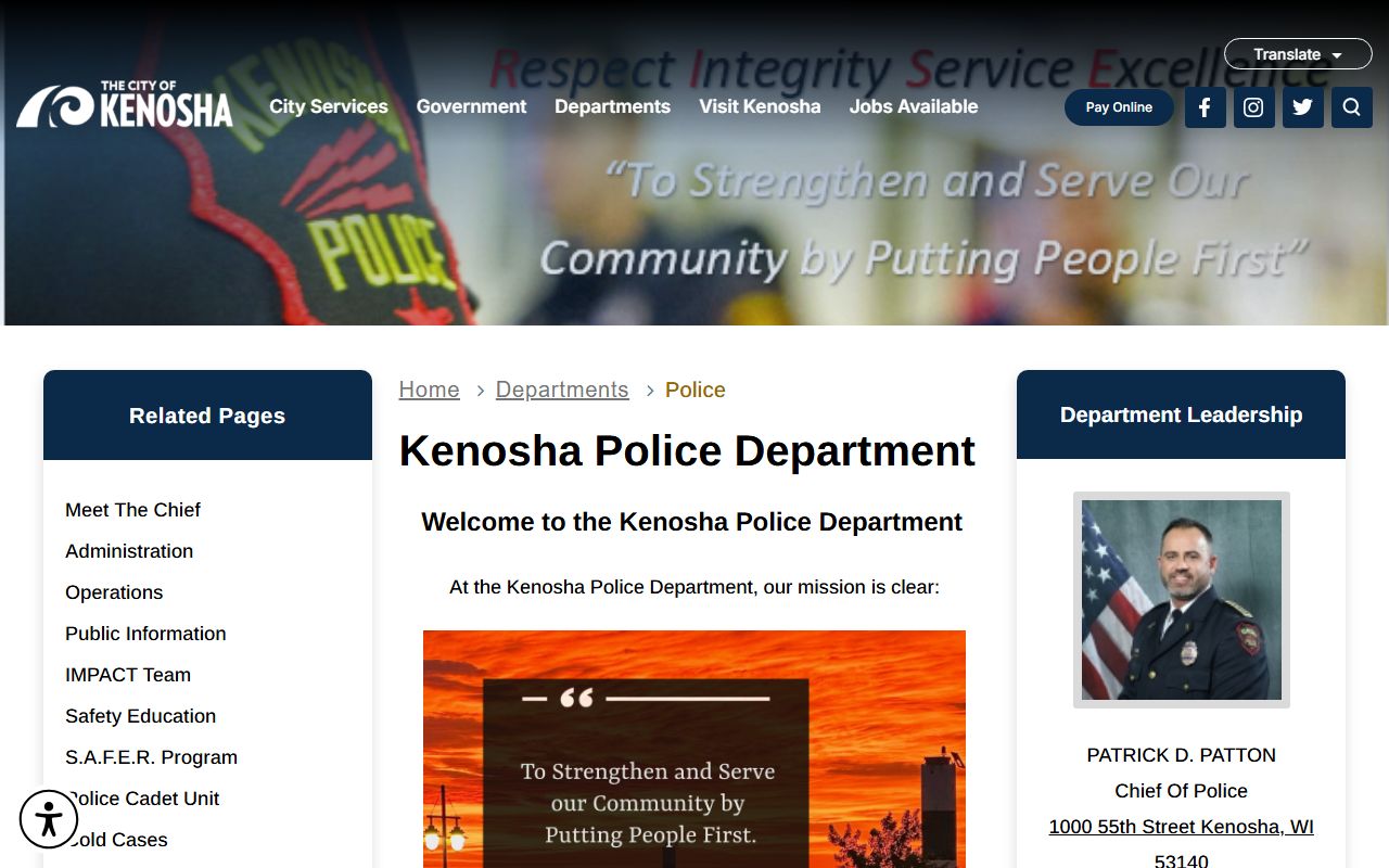 Kenosha Criminal History police department records page