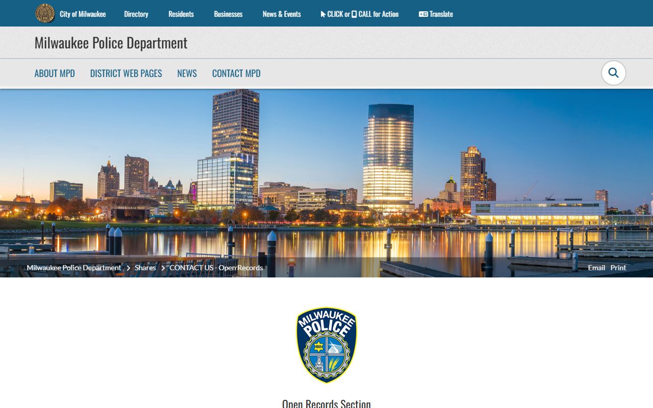 Milwaukee Criminal History police open records page