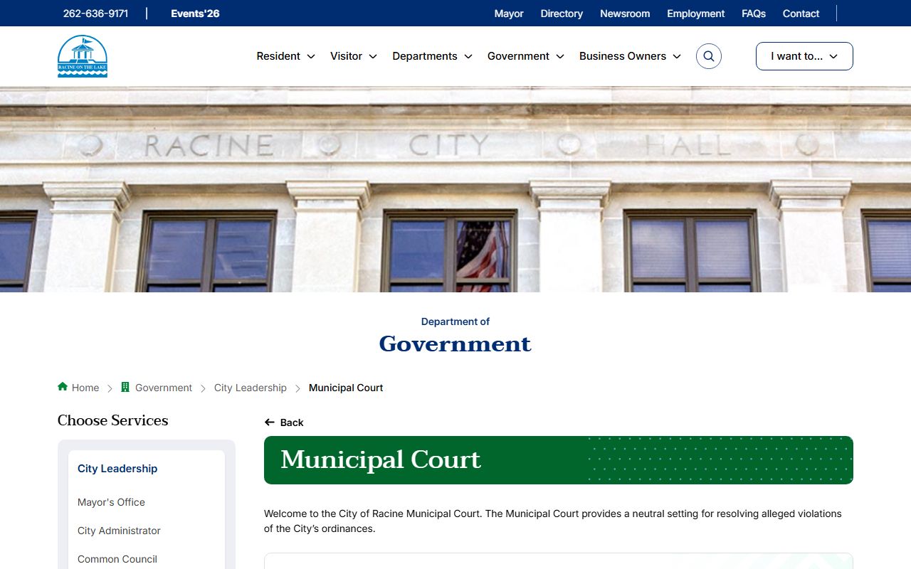 Racine Criminal History municipal court page