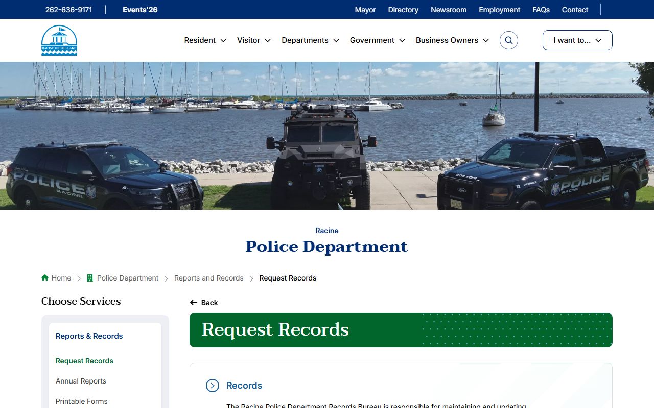 Racine Criminal History police records page