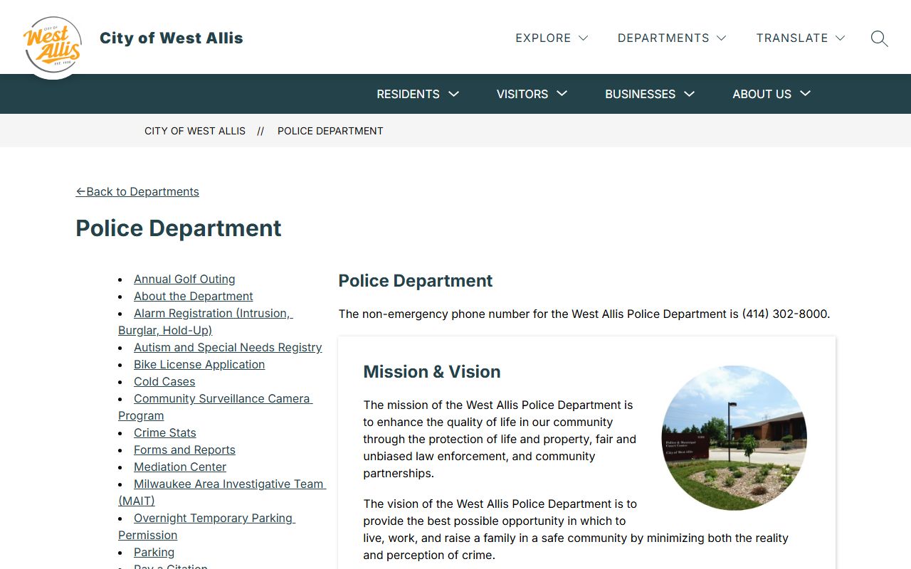 West Allis Criminal History police department page