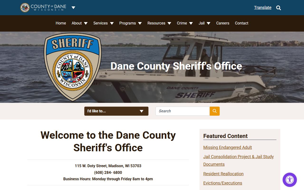 Dane County Criminal History sheriff records page