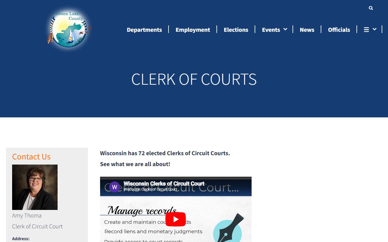 Green Lake County Criminal History clerk of courts