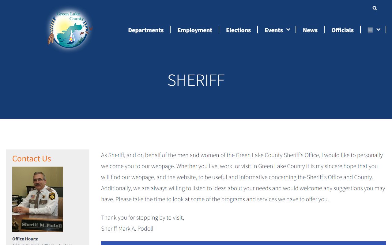Green Lake County Criminal History sheriff office