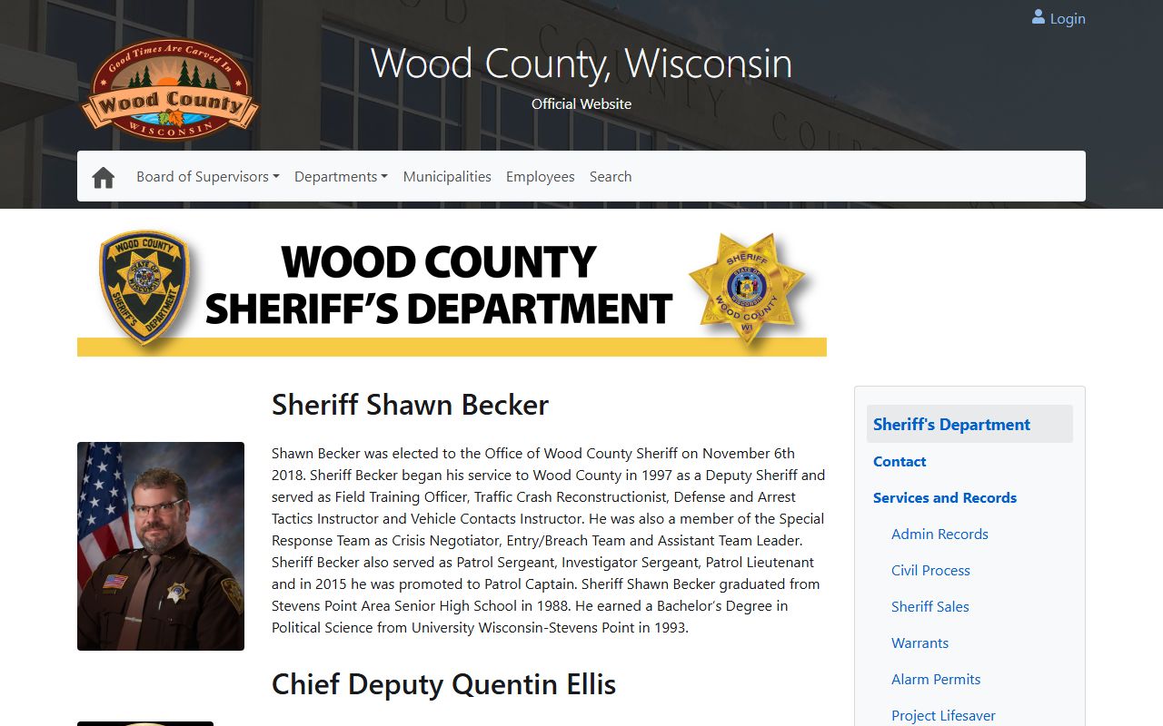 Wood County Criminal History sheriff office page