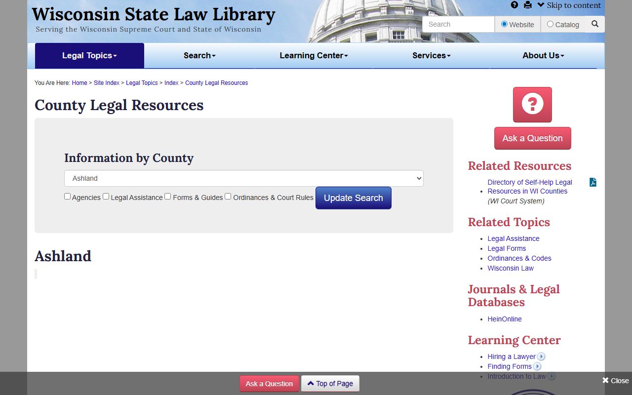 Wisconsin Criminal History Ashland County law library resources