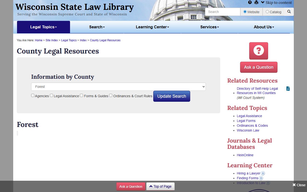 Wisconsin Criminal History Forest County law library page